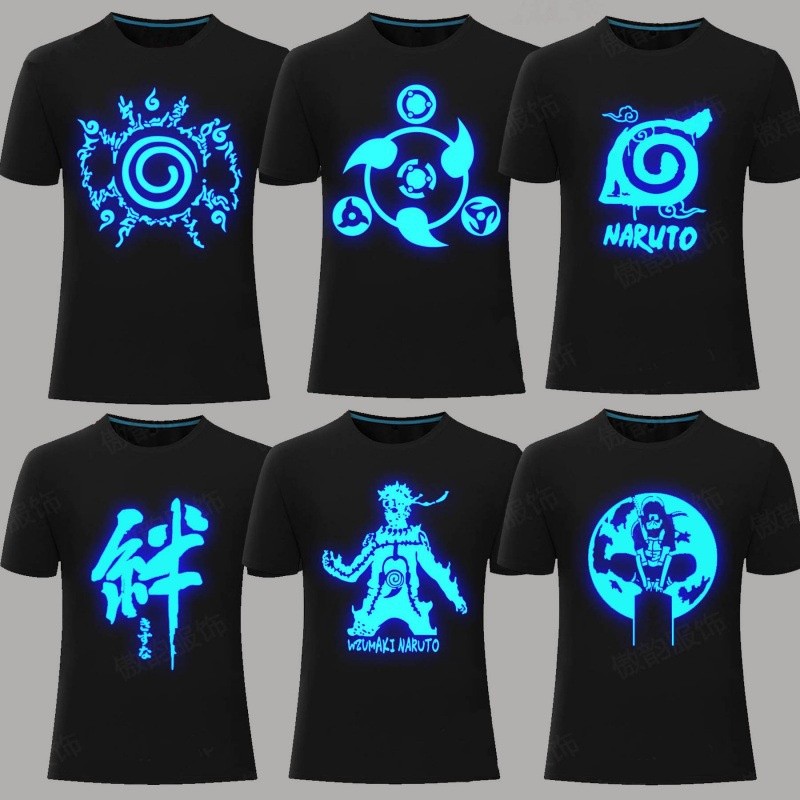 Quality Versatile Naruto Luminous Short-Sleeved T-Shirt Children Write Round Eye Uchiha Sasuke Kakashi Same Style Clo... - Image 2