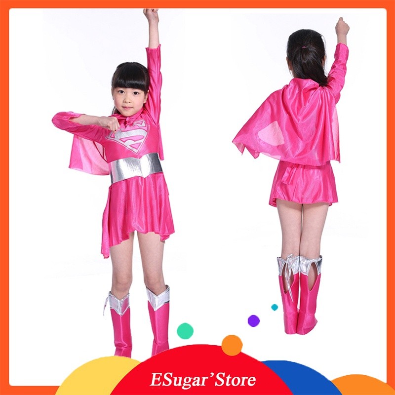 Quality Purpose 2T-8T Halloween Costume Kids Supergirl Pink Dress Girls Superman Superhero Cosplay Dresses Cloak Baby... - Image 4