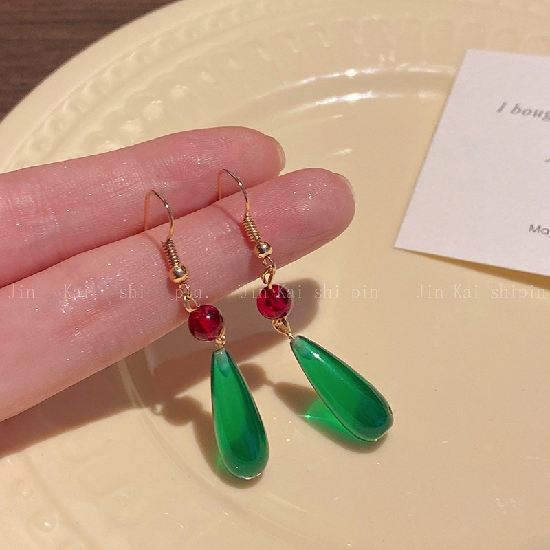 Luxury Women's Imitation Jade Water Drops Earrings, Chinese Style Elegant Gift to Girlfriend, Transparent Ancient Style 
