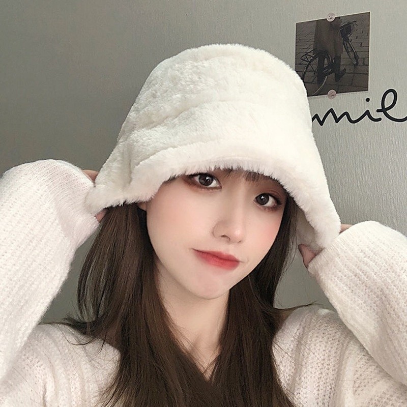 Durable Must Women Faux Fur Winter Warm Sun Hat 56-58cm Fleece Bucket Versatile Essential - Image 2