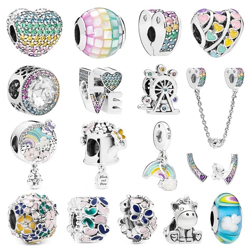 Must Quality Pandora Same Style Alloy Beads Rainbow Pendant Colorful Glass Flower Big Hole Creative DIY Beaded Bracel... - Image 3