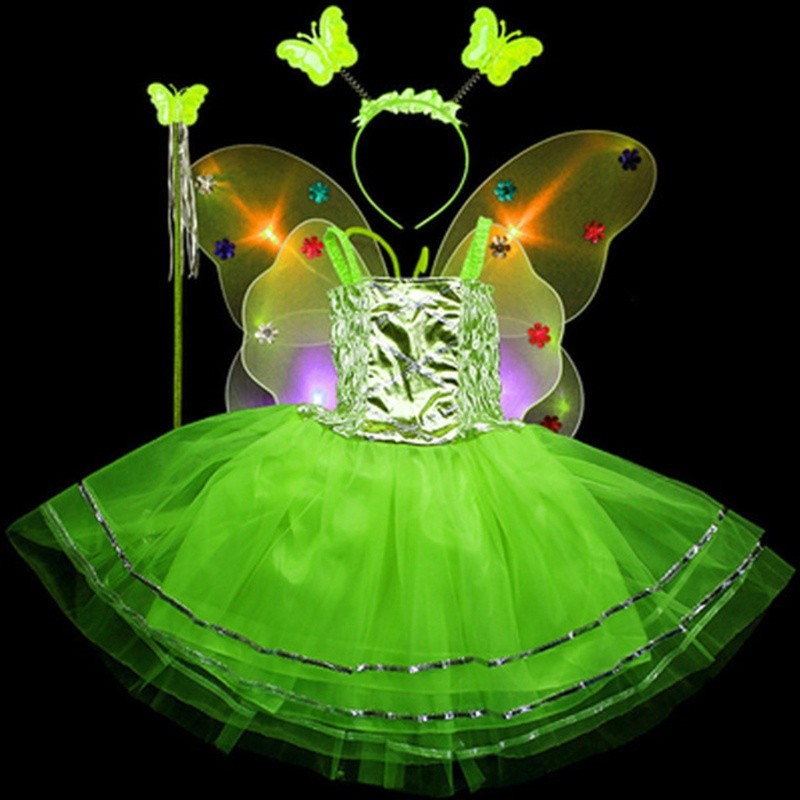 Reliable Purpose Kids Girls Fairy Cosplay Costume Set Sleeveless Tutu Dress LED Butterfly Angel Wing Wand Headband Fa... - Image 5