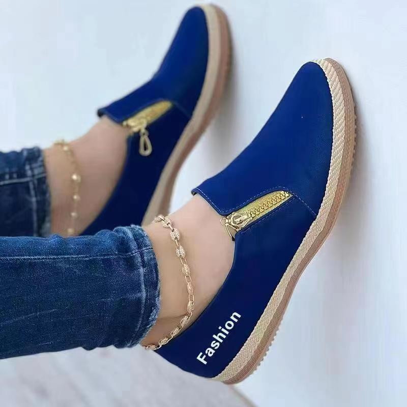 Breathable Gym 2022 Summer New Flat Women's Shoes Round Toe Casual Single Plus Size Side Zipper Slip-on Comfort Walking - Image 2