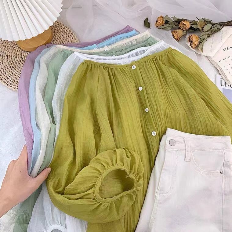 Purpose Durable New Style Pleated Lantern Sleeve Sunscreen Loose Shirt Women Summer Versatile - Image 2