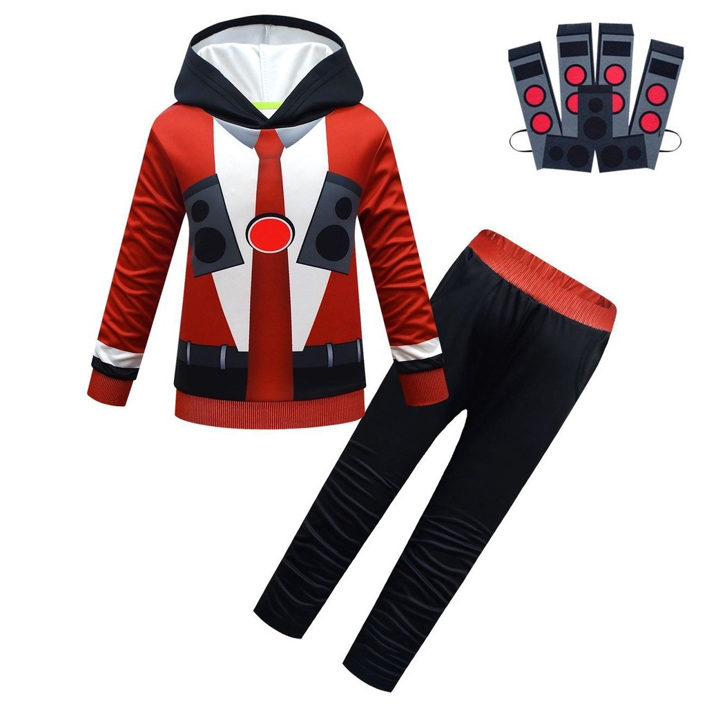 Reliable Must Skibidi toilet Speaker Man cosplay children's Hoodie+pants+mask 3PC/SET - Image 2