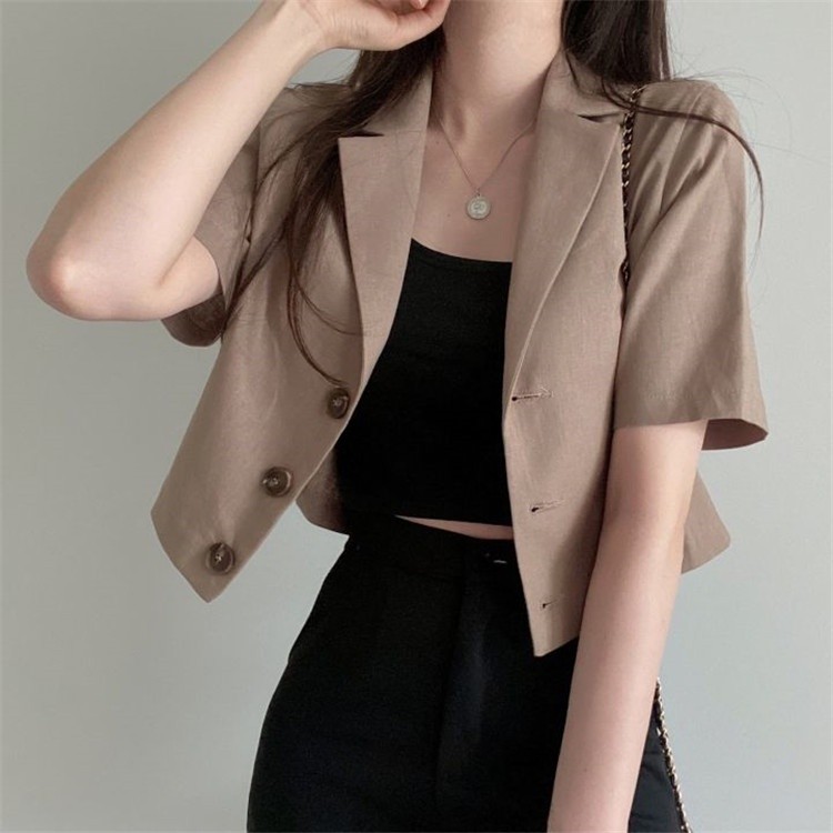 Premium Multi Zuoan Spring Women's Blouse Korean Style Cardigans Loose Casual Solid Color Short-sleeved Blazer Durable - Image 2