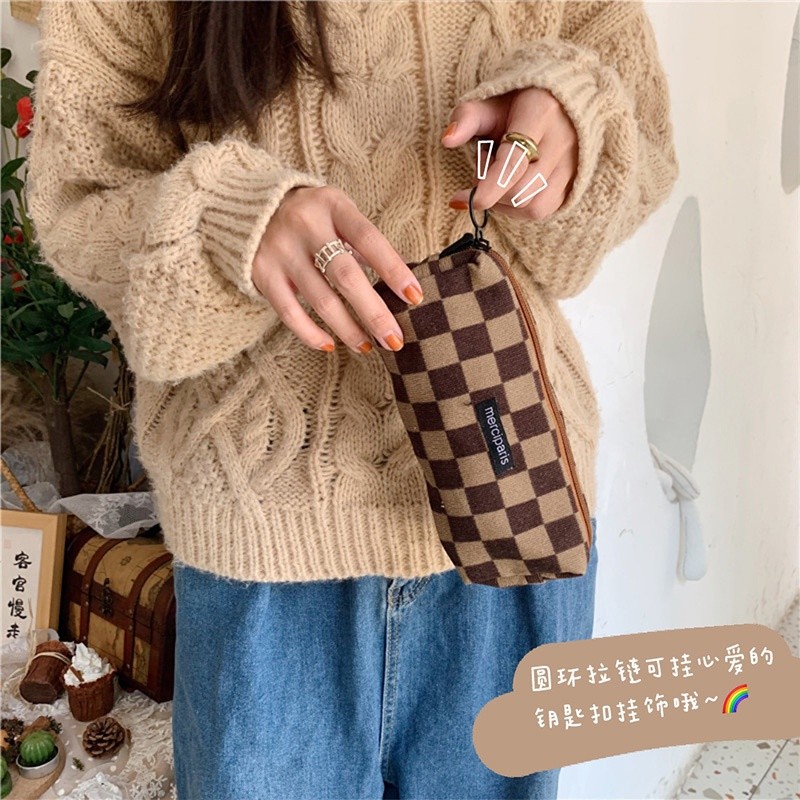 Chic Trendy 11271 Korean Fashion Pencil Case Corduroy Plaid&Flowers Makeup Bag Lipsticks Women Small Cosmetic N - Image 4