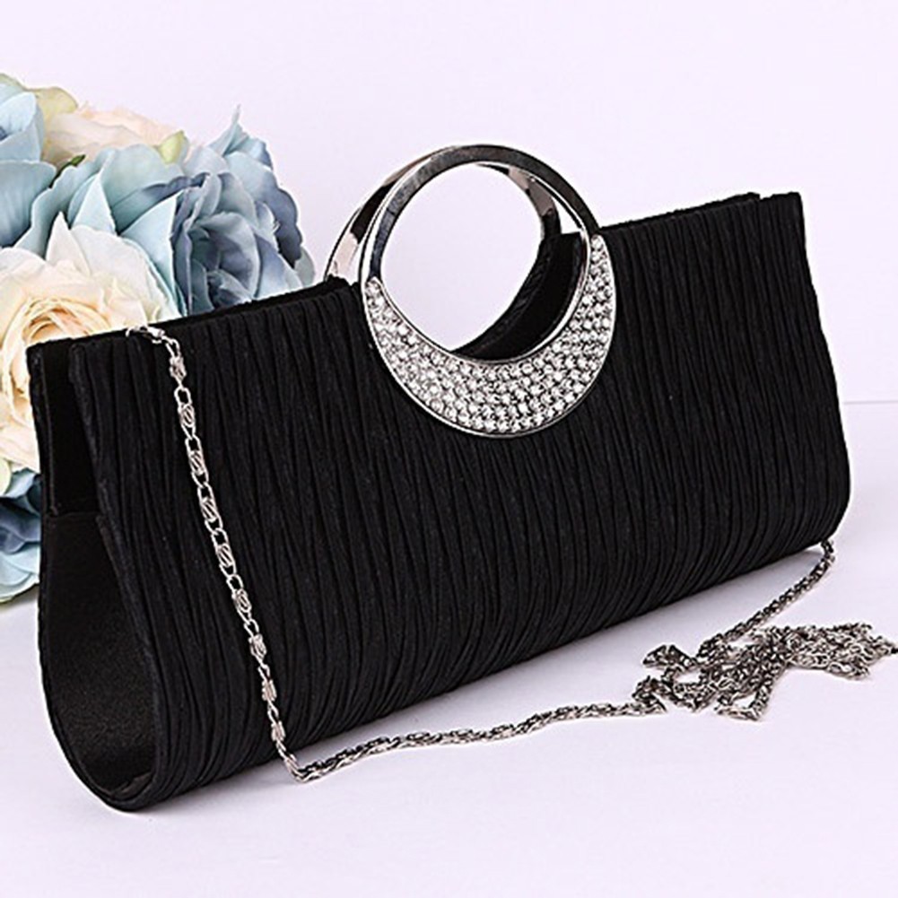 Women Pleated Evening Bag Party Clutch Purse Handbag
