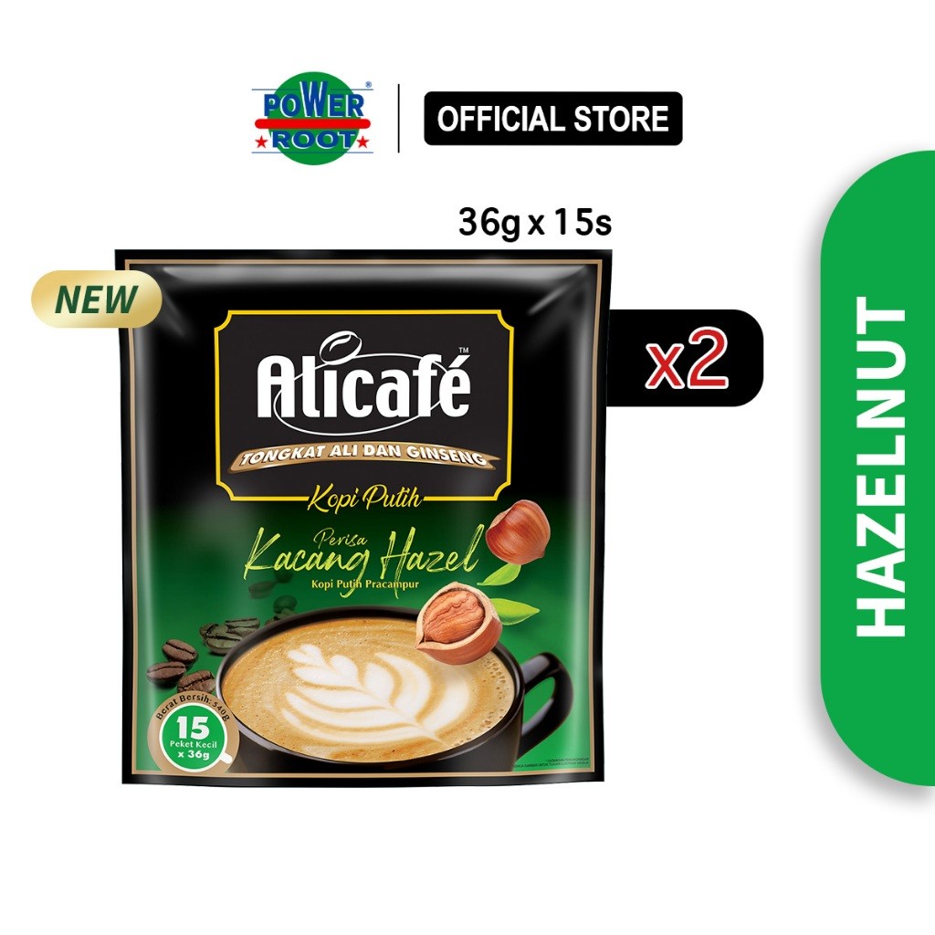 [2 PACKS] Alicafe Tongkat Ali & Ginseng White Coffee Hazelnut (36gm X 15 Sachets)