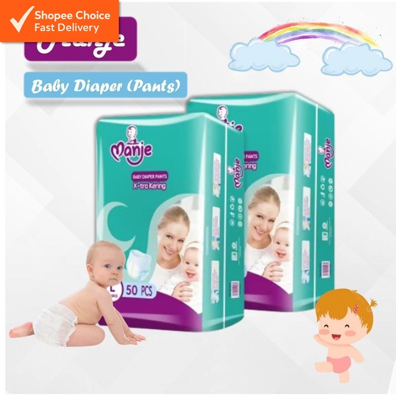Manje Premium Baby Diapers – 50pcs per Pack | M to XXXL Sizes | Premium Quality, High Absorbency & Comfort