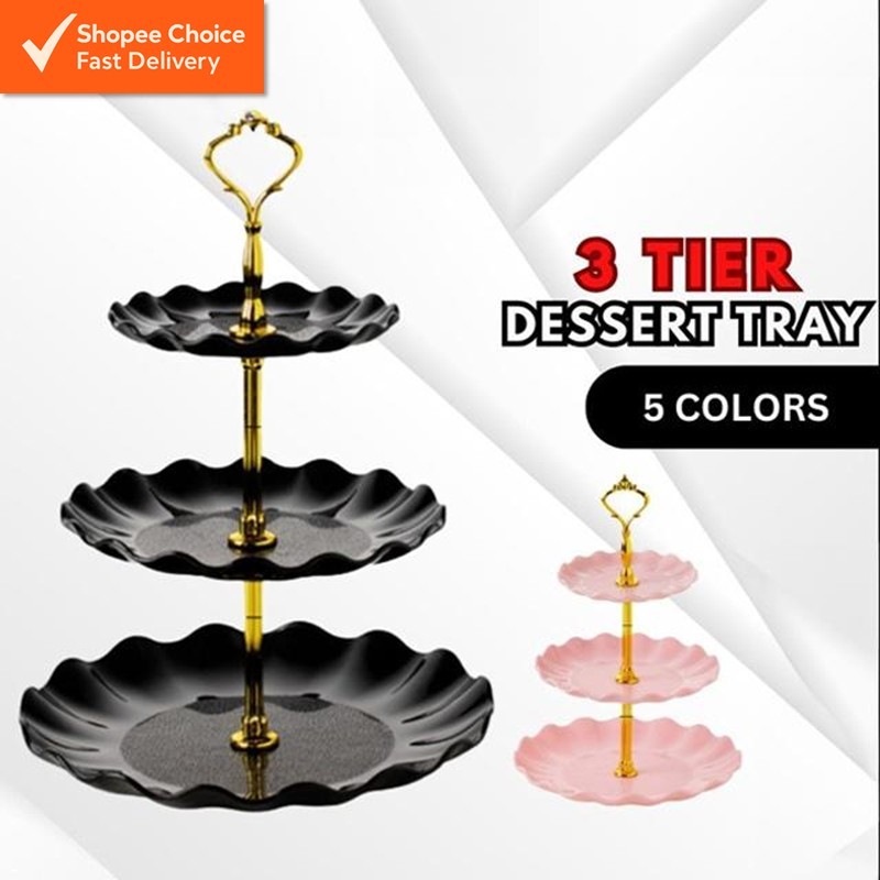 3-Tier High Tea Stand Set–Elegant Dessert/Cupcake Party Serving Platter Tray Tray for Party | 3tingkat kek trey 蛋糕三层托盘
