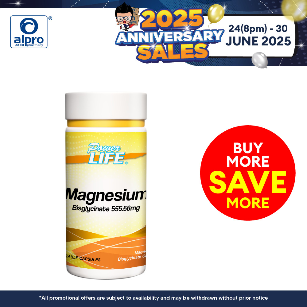 Powerlife Magnesium 555.56mg 60s | Muscle Health, Improve Sleep Quality, Stress Anxiety Relief 促进睡眠品质