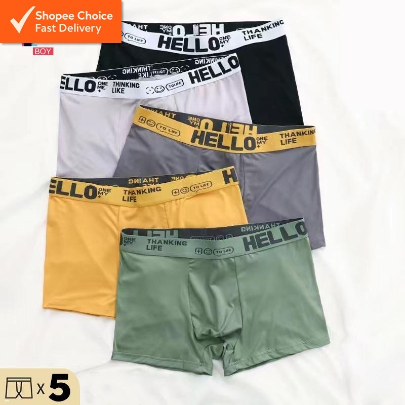 HELLO Men's Boxer Briefs Set (3/5 Pieces) - Breathable, Soft, Comfortable, Quick-Dry