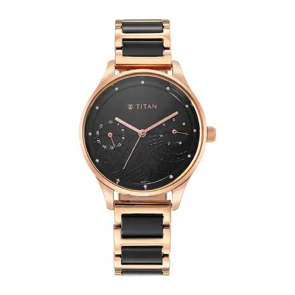 Titan Purple Acetate Black Dial Brass & Acetate Strap Watch 2670WD01