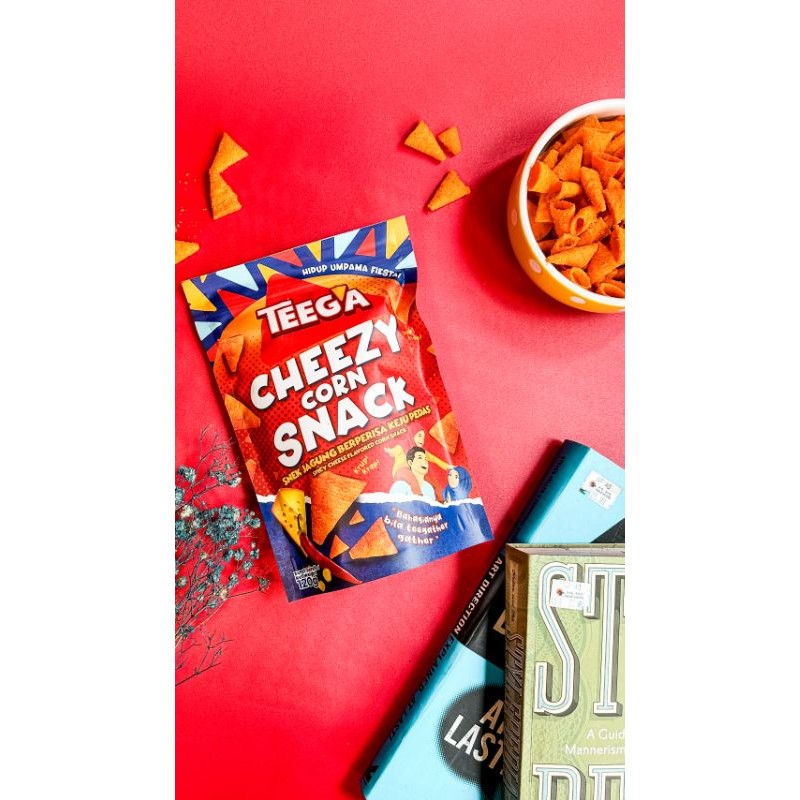 CHEEZY CORN SNACK SNEK JAGUNG BERPERISA KEJU PEDAS SPICY CHEESE FLAVORED CORN SNACK TEEGA JAJAN MAKANAN RINGAN