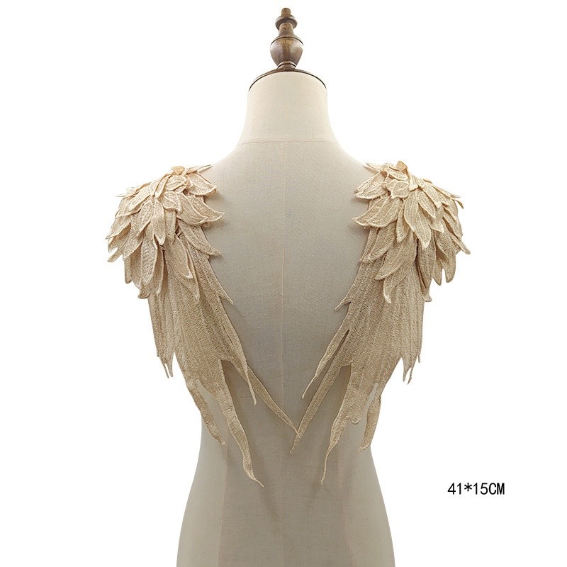 Multi Must White Black Feather Wings Wedding Gown Appliques Embroidered Lace Sew Patches Dress DIY Decoration Purpose...