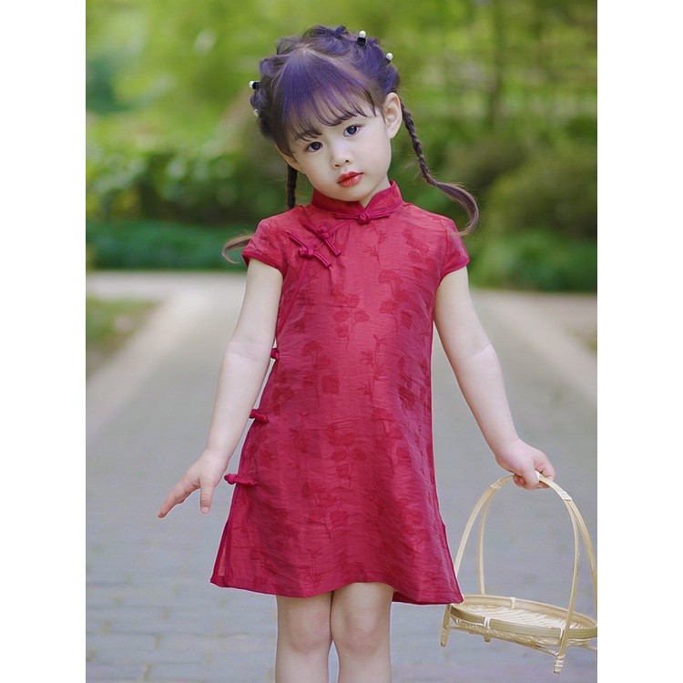 Reliable Durable Girls Cheongsam Summer Thin Little Girl Baby Costumes Children Chinese Style Improved Red Banquet Dr... - Image 4