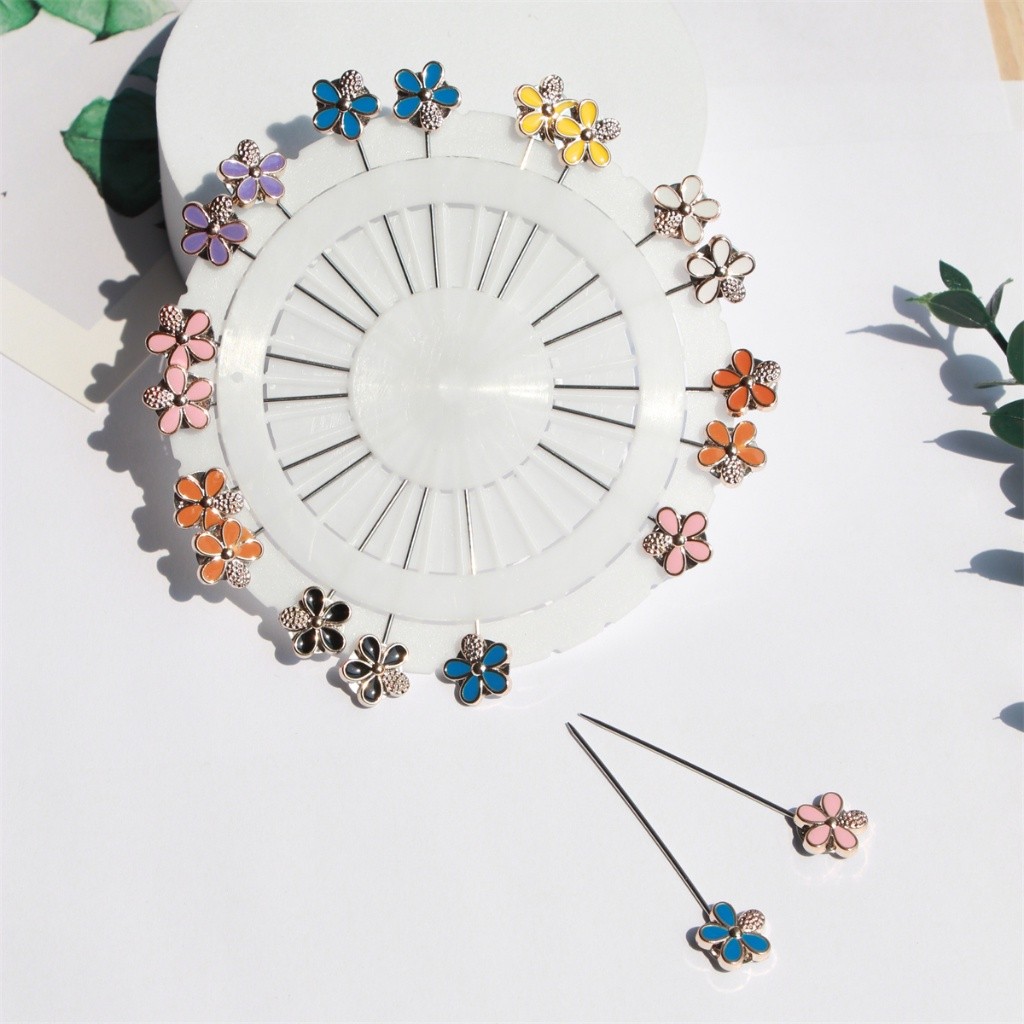 Must Premium Fashionable 20 piece flower oil painting long needle Muslim scarf headband clip small brooch set - Image 5