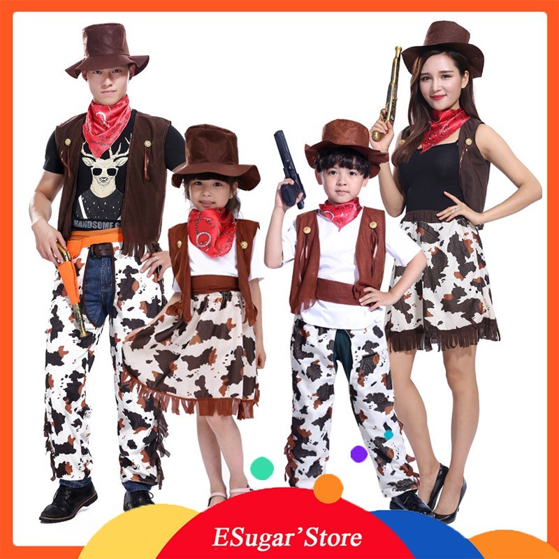 Must Have Kids Cowboy Costume Outfit Boys Girls Adult Men Women West Cowgirl Halloween Performance Cosplay - Image 2