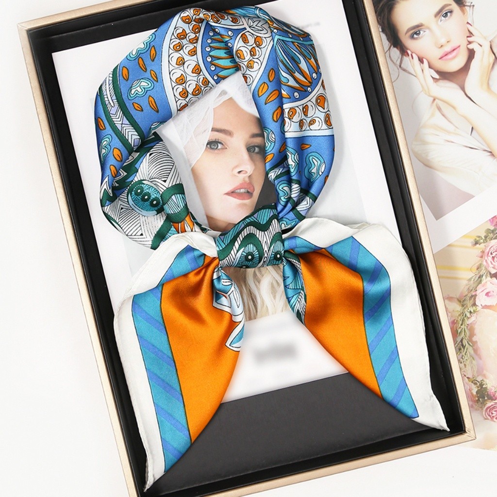 Must Versatile Aibins New Women's Printed Hair Collar Square Scarf 70CM (27.55inch) Luxury Silk Simulation Stewardess - Image 2