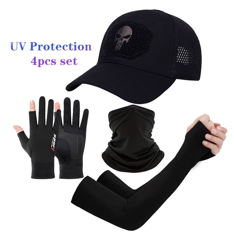 Versatile Durable 4-pcs Set Outdoor Sports Fishing Hat Scarf Gloves Sleeve Ultraviolet-proof Breathable UV Protection... - Image 4