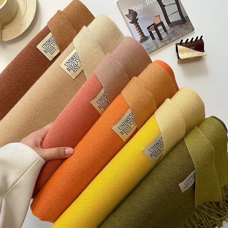 Reliable Durable 2023 Autumn Winter Korean Version New Solid Color Imitation Cashmere Double Side Fringe Scarf Female... - Image 2