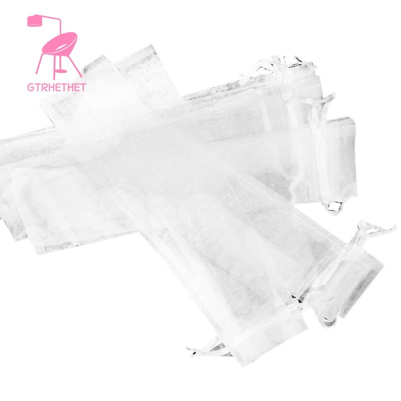 Fashion Style 50pcs White Drawstring Organza Folding Hand Fan Pouch Wedding Bags Outdoor - Image 4