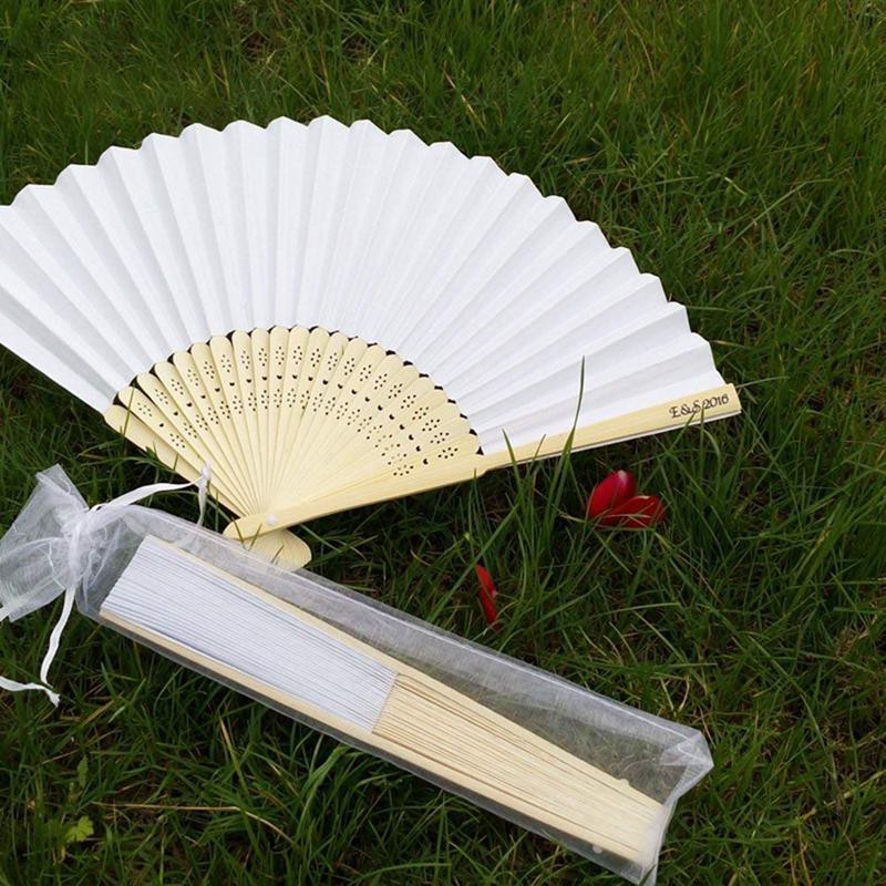Fashion Style 50pcs White Drawstring Organza Folding Hand Fan Pouch Wedding Bags Outdoor - Image 3