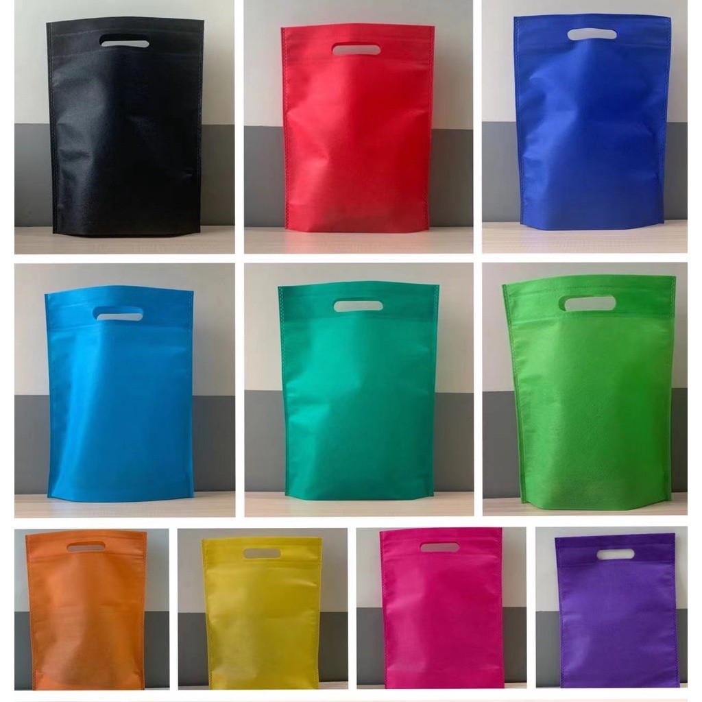 Attrees 50-Pcs Flat Eco Bag 10 Colors 4 Sizes Non-woven Shopping Handbag D Cut Pouch Plain Storage Bag