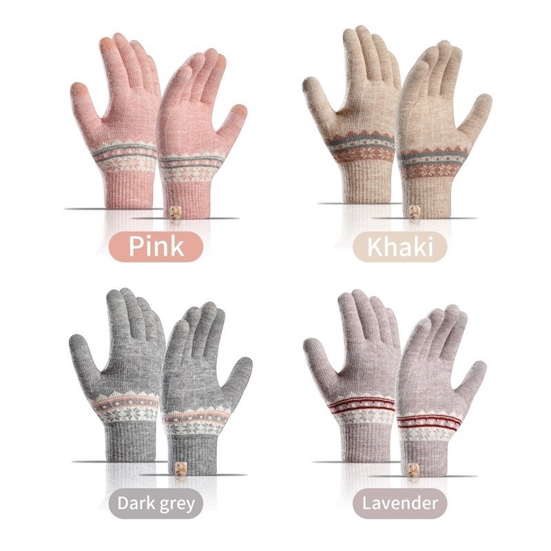 Have Purpose Women Winter Knitted Thicken Warm Gloves / Double Layer Plus Velvet Jacquard Touchscreen Woollen Windpro... - Image 4