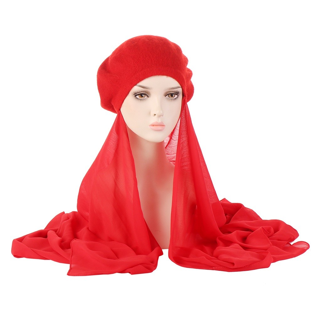 Have Essential New Muslin Hat Multicolor Beret Chiffon Scarf Fashion Bandana Cap Women Must Versatile - Image 3