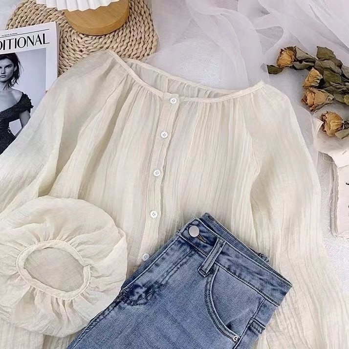 Purpose Durable New Style Pleated Lantern Sleeve Sunscreen Loose Shirt Women Summer Versatile - Image 3
