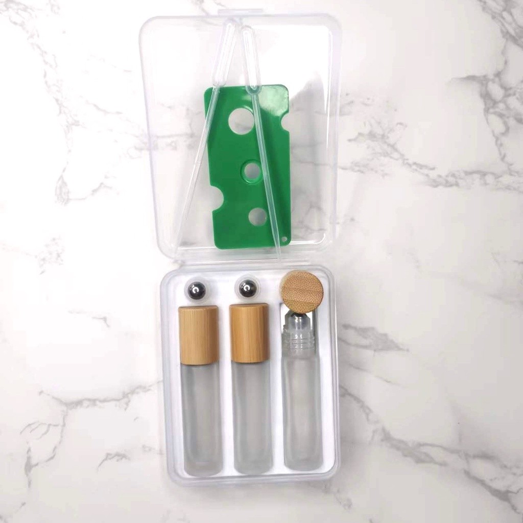 opener Must 3 pieces essential oil bottles white forsted stainless roller bamboo caps straws - Image 3
