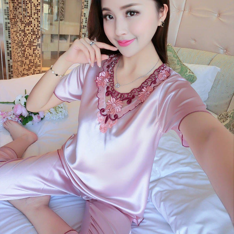 baju tidur perempuan Piyama musim panas wanita musim panas lengan pendek sutera musim panas baju i baru wanita ukuran be