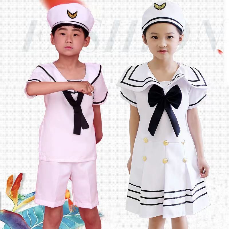 Versatile Have Kids Sailor Uniform White Chorus Clothes Girl Boy Navy Costume Halloween Cosplay Carnival Party Army S... - Image 3