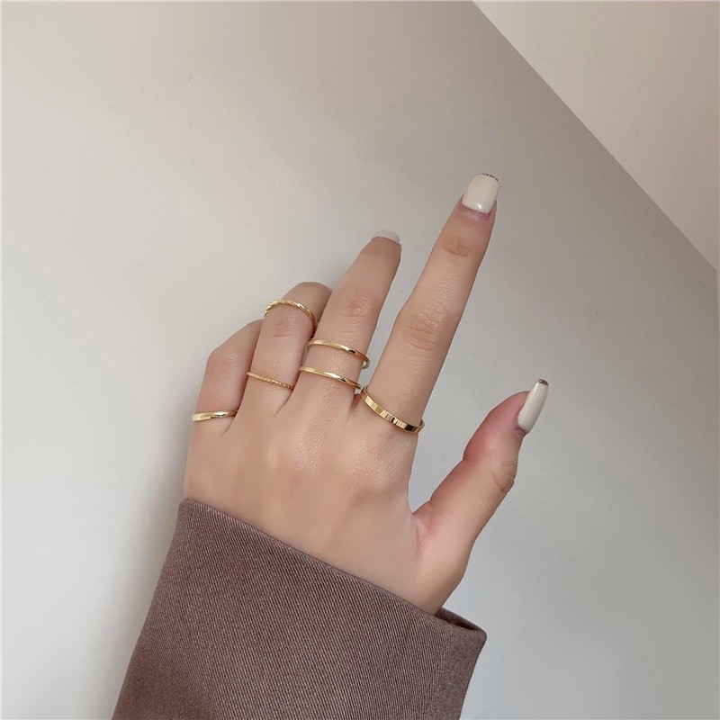 Quality Must 5Pcs/Set Korean Minimalist Smooth Gold/Black Geometric Metal Rings / Women Trendy Simple Stackable Knuck... - Image 2