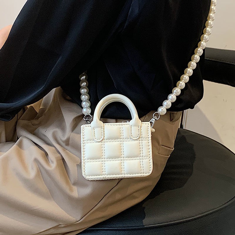 Fashion Daily Normal Design Bag Female Summer 2021 New Trend Mini square pearl chain single-shoulder messenger lipsti... - Image 3