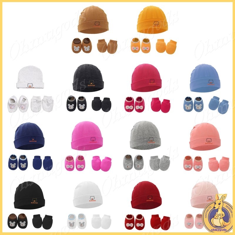 OMG* 1 Set Baby Anti Scratching Gloves Hat Foot Cover Set Soft Cotton Newborn No Scratch Mittens Socks Beanies Cap Night