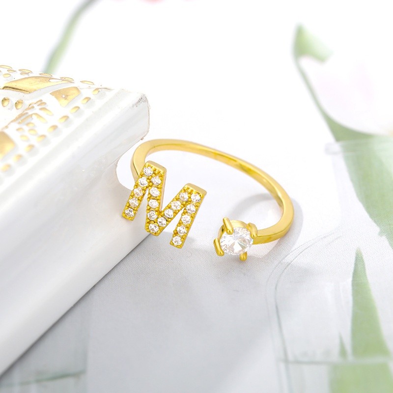 Vnox A-Z Initial Alphabet Knuckle Letter Gold Crystal Rings