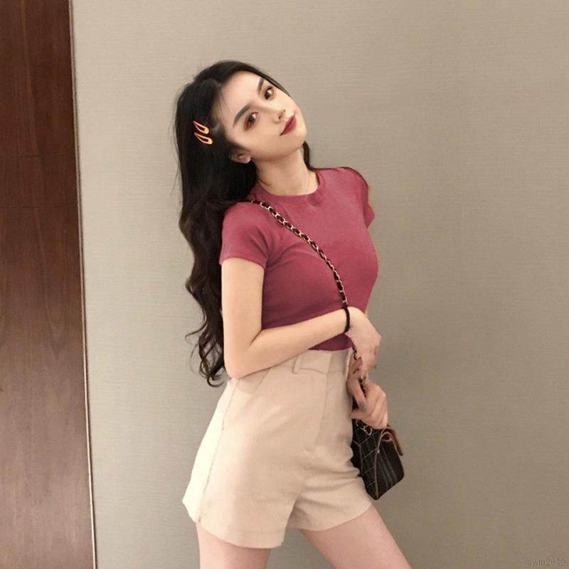 Quality Have Fashion Women's Cute Mock Neck Short Sleeve T Shirts Lettuce Trim Juniors Tee Tops - Image 2