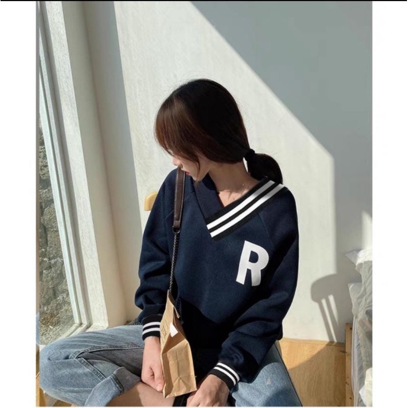 Premium Reliable R VNECK SPORTY Oversized Women's Sweater | Crewneck Women Korean Style Present Thick Fleece Material...
