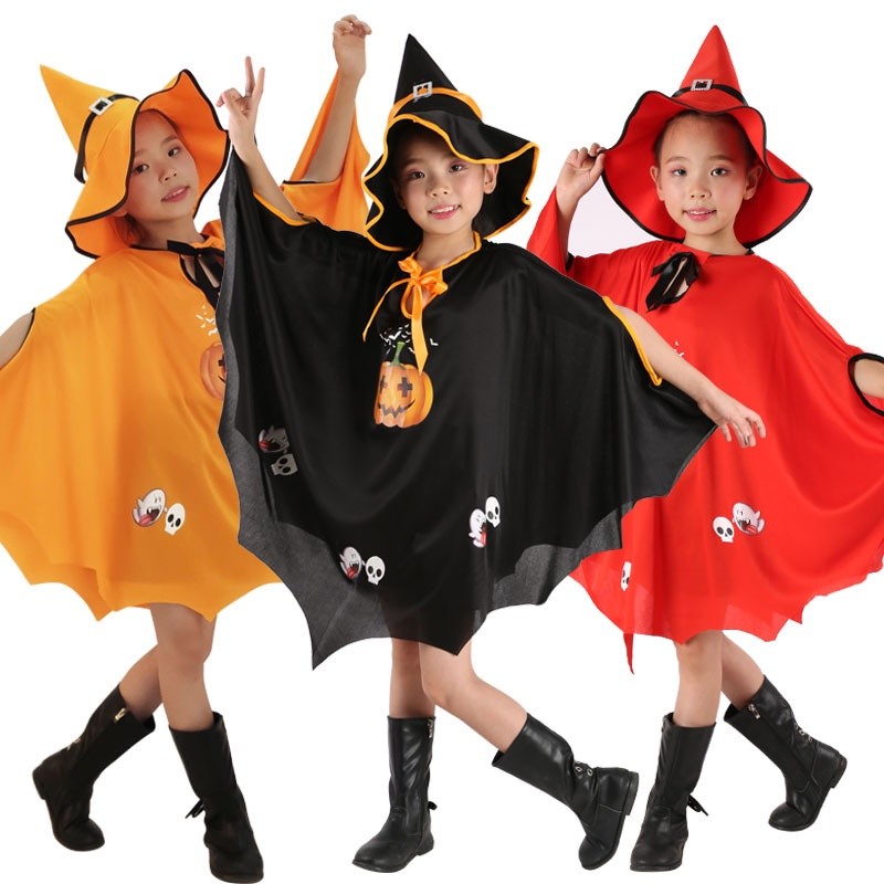 Have Essential New Halloween Cloak Kids Boys Girls Witch Cosplay Pumpkin Costume Hat Set - Image 3