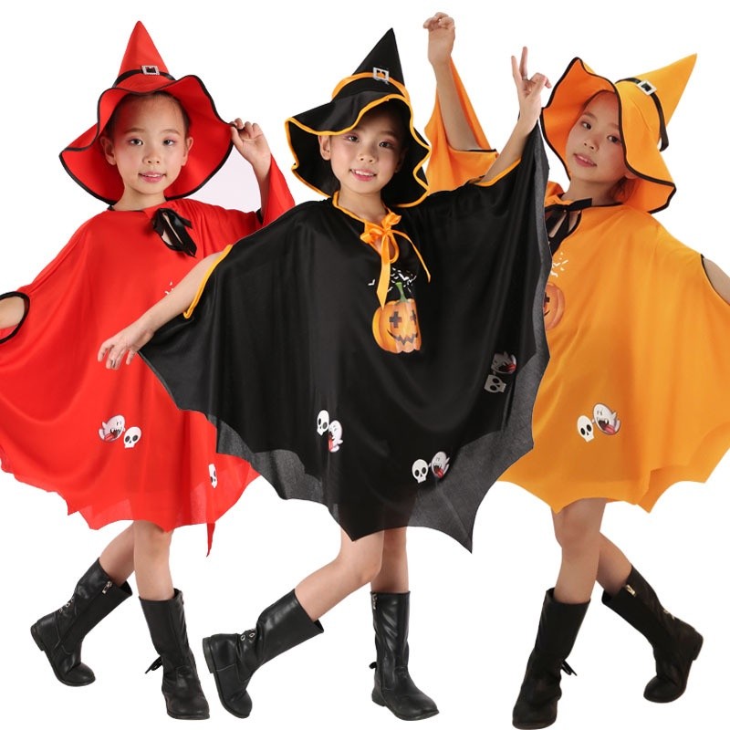 Have Essential New Halloween Cloak Kids Boys Girls Witch Cosplay Pumpkin Costume Hat Set - Image 4