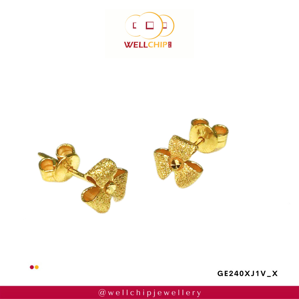 Subang Emas 916 Original | Anting Emas 916 Riben | Bow Stud 916 Gold Earrings | Emas 916 | Kedai Emas WELL CHIP