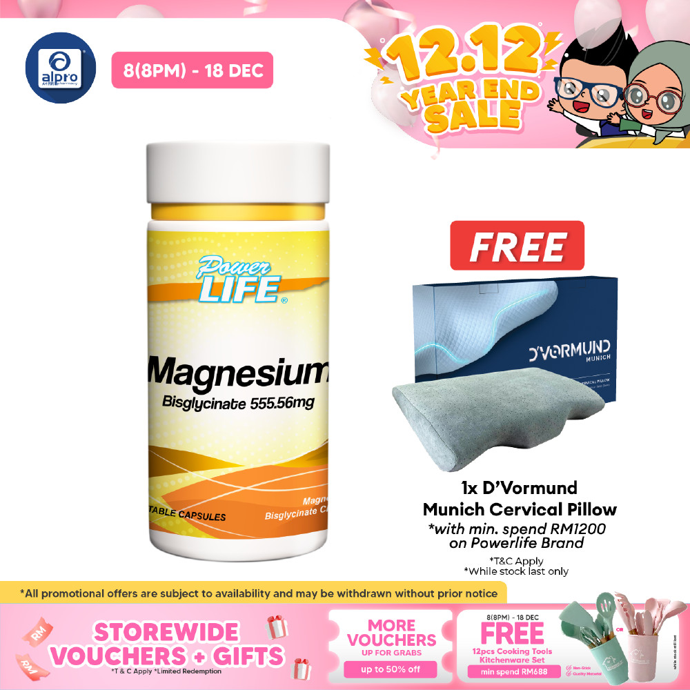 Powerlife Magnesium 555.56mg 60s | Muscle Health, Improve Sleep Quality, Stress Anxiety Relief 促进睡眠品质