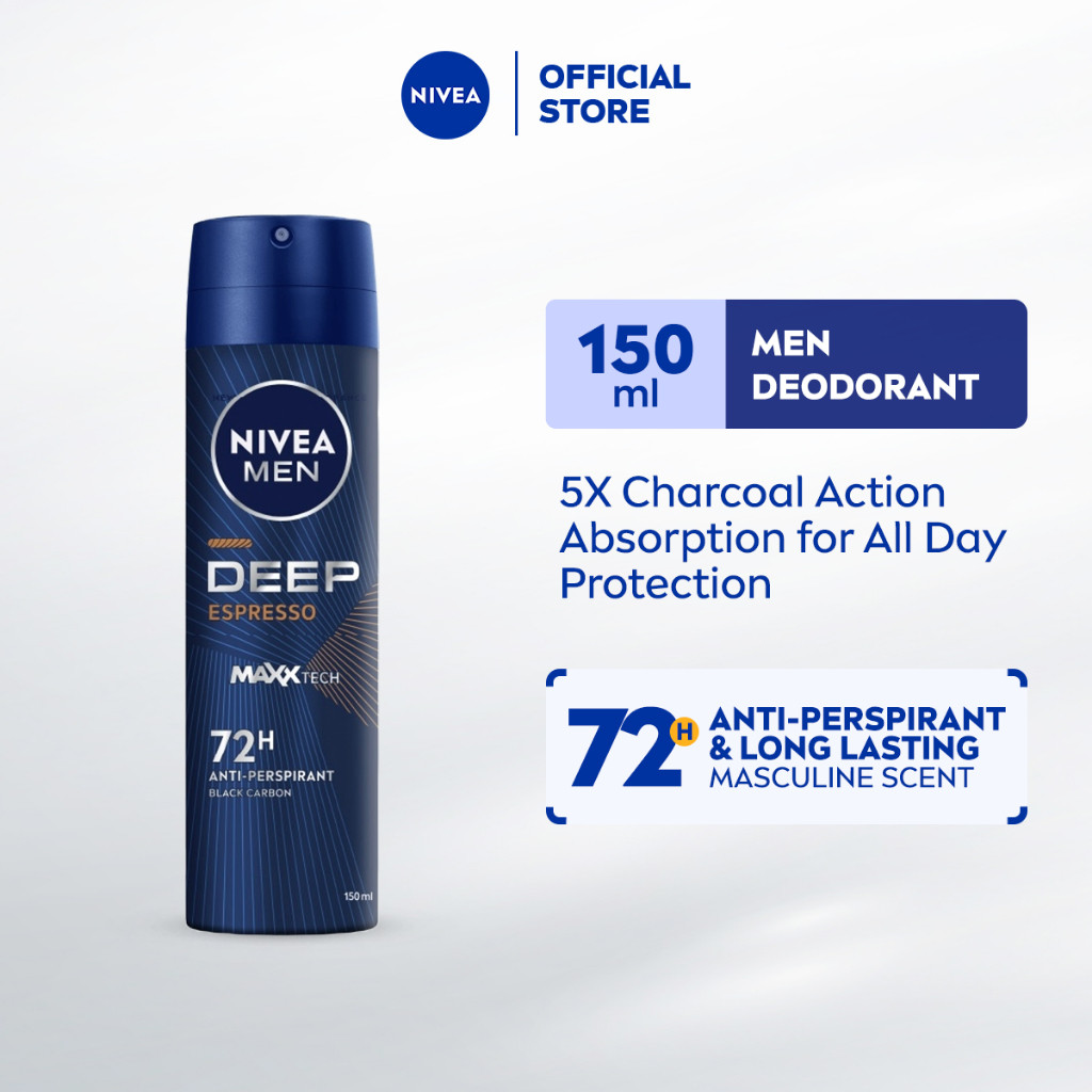 NIVEA MEN Deep Espresso Deodorant Spray 150ml | 72H Charcoal + Rich Coffee Masculine Scent