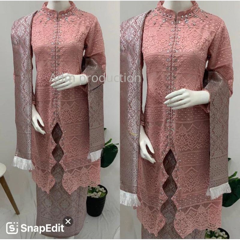 New realpict sanghai brukat zig-zag kebaya set songket shawl//sanghai brocade kebaya//palembang songket skirt//modern pa