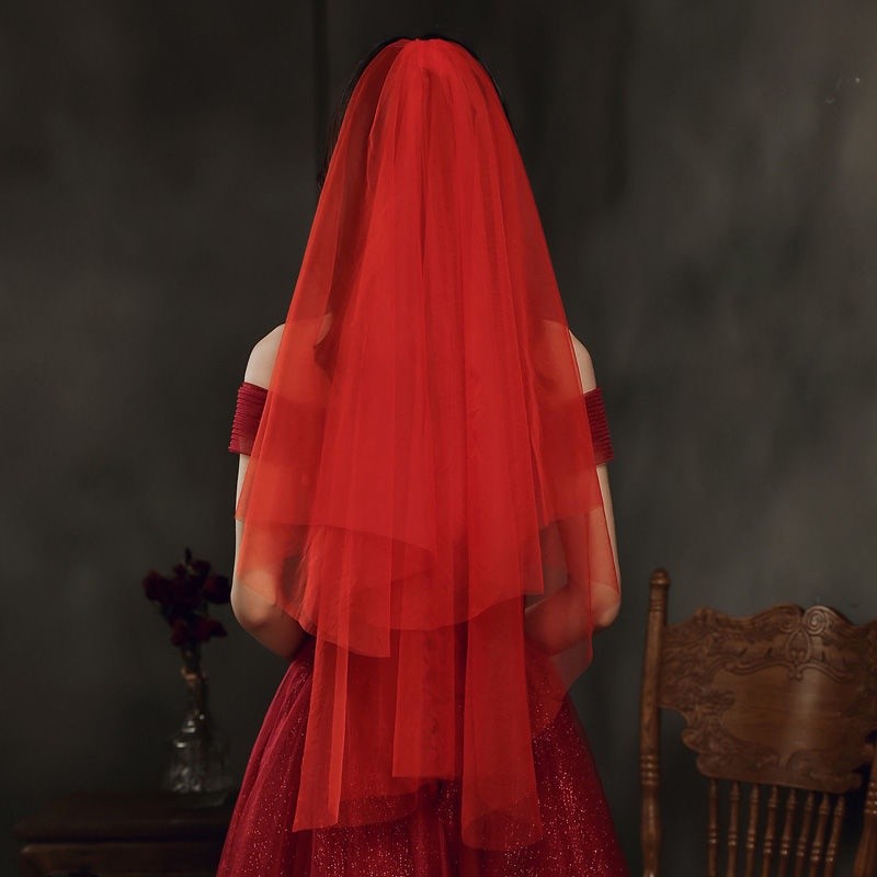 Premium Multi 秀禾服红盖头中式网纱红色头纱新娘结婚礼服旗袍头饰拍照道具ap.my5.30Xiuhe clot... - Image 4