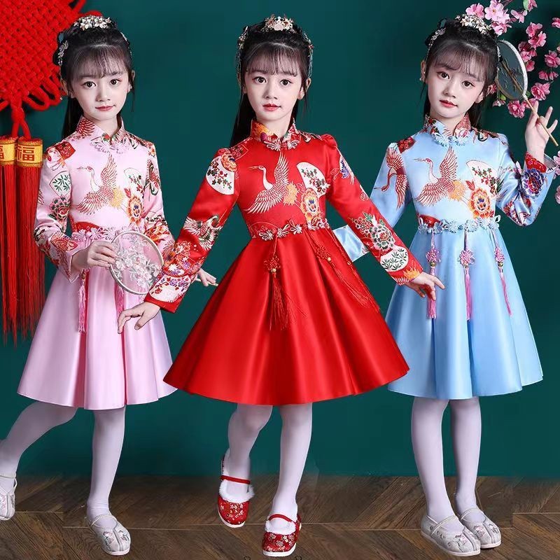 Multi Premium Girls Dress Hanfu Dresses Long Sleeve Kids Princess Chinese Lunar New Year Clothes Fashion Embroidered ... - Image 2