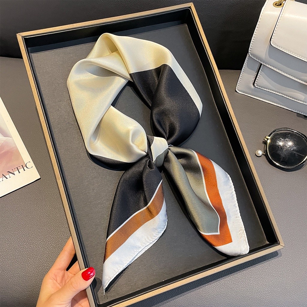 Aibins New Women's Printed Hair Collar Square Scarf 70CM (27.55inch) Luxury Brand Silk Scarf Simulation Silk Stewardess 